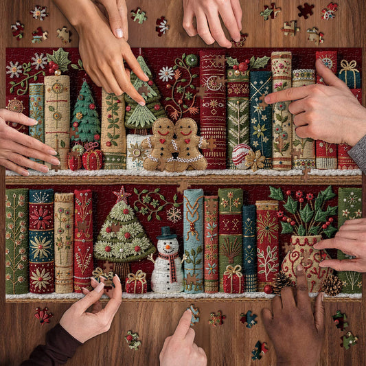 Cozy Christmas Bookshelf Jigsaw Puzzles 1000 Pieces