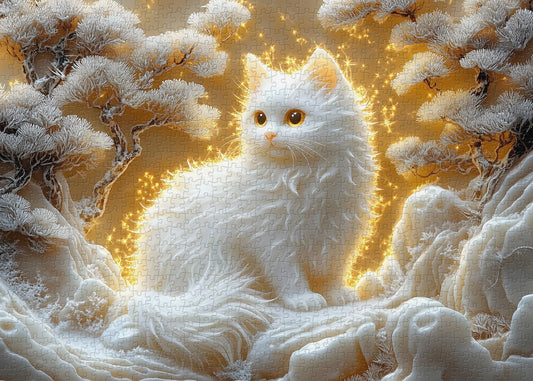 Enchanting White Cat Wooden Jigsaw Puzzles 1000 Pieces