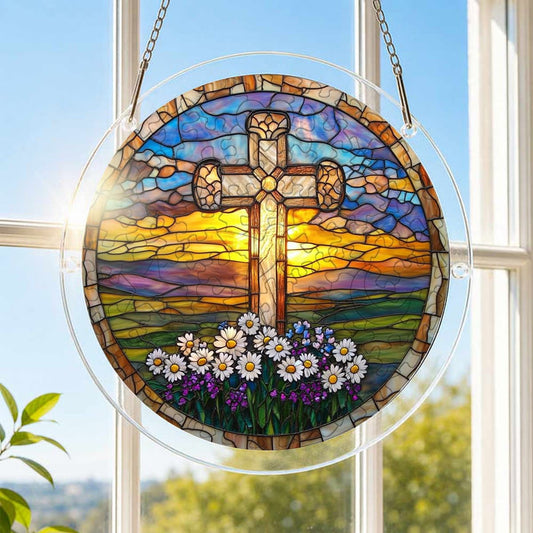 Daisy Cross Acrylic Jigsaw Puzzle Suncatcher