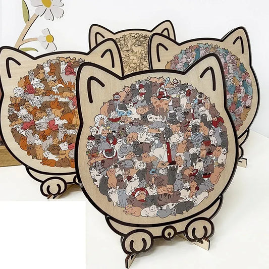 🎁49% OFF🎅135-Piece Morandi-Colored Cat Shaped Tray Wooden Jigsaw Puzzle