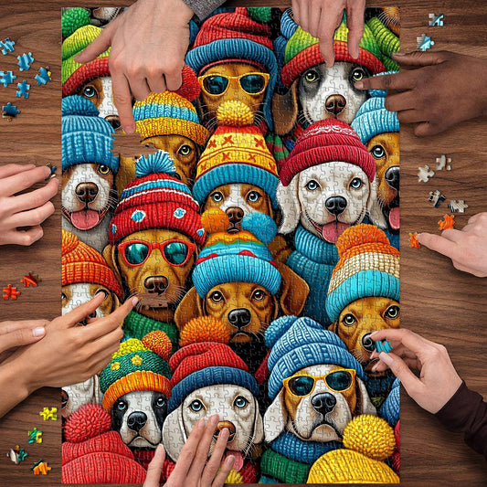 Cute Dog Fashion Hat | 1000-Piece Wooden Jigsaw Puzzle