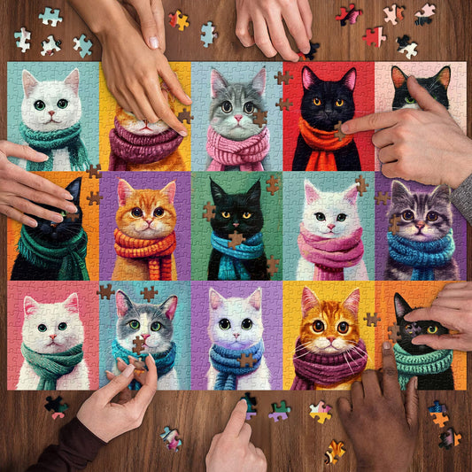 Cat Scarf Collection | 1000-Piece Wooden Jigsaw Puzzle