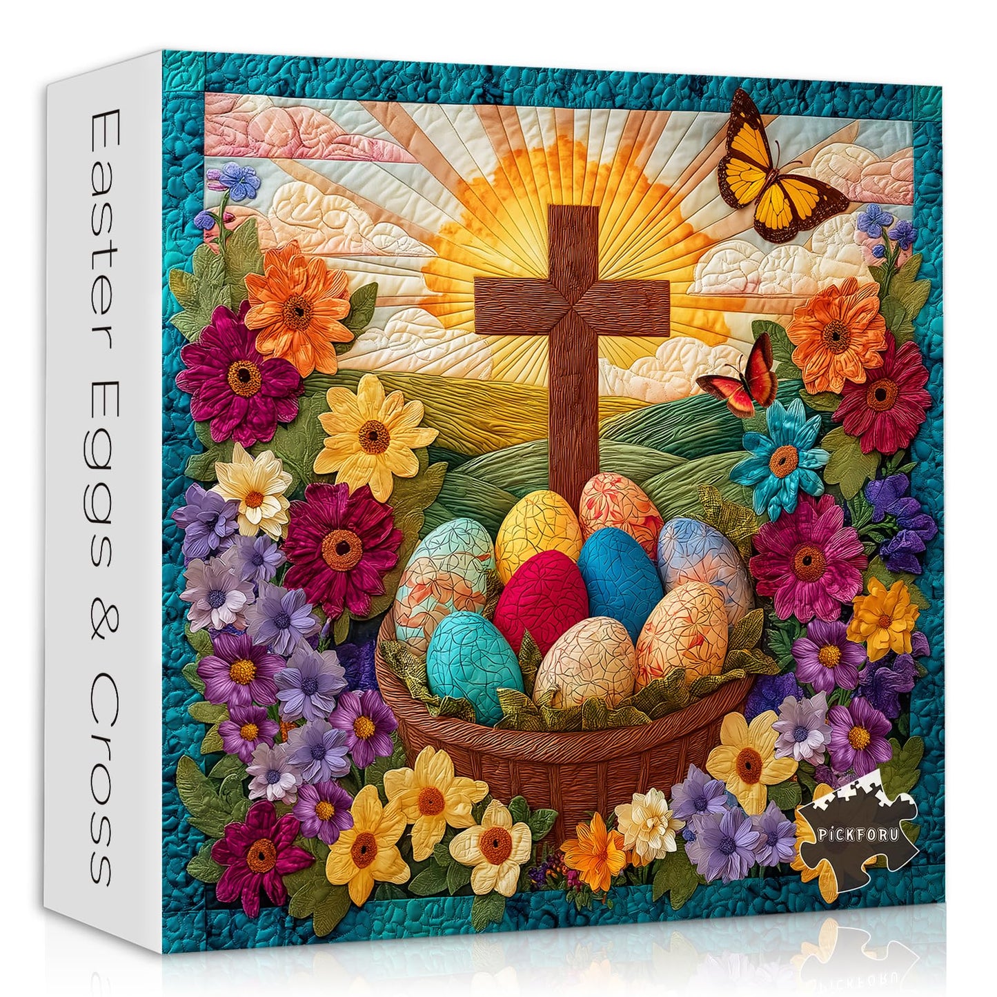 Easter Eggs & Cross | 1000-Piece Wooden Jigsaw Puzzle