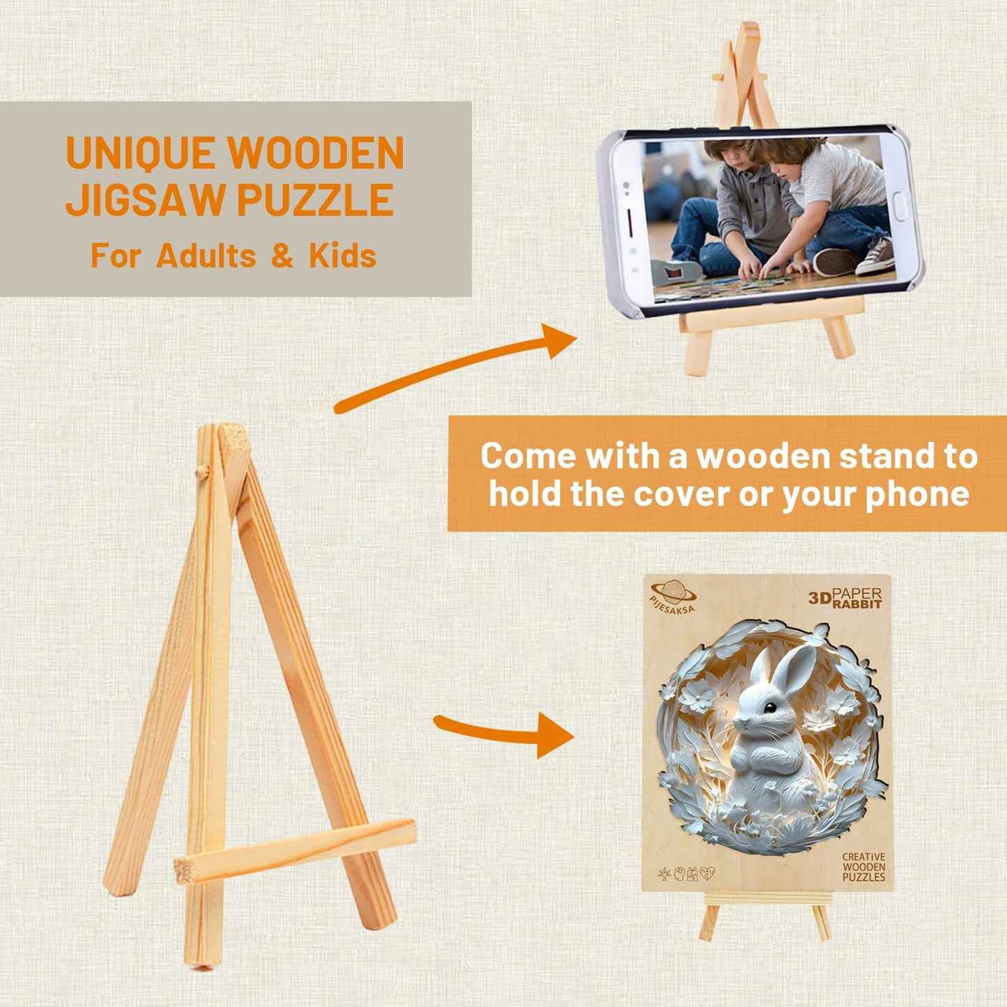 π3D Bunny Wooden Jigsaw Puzzle