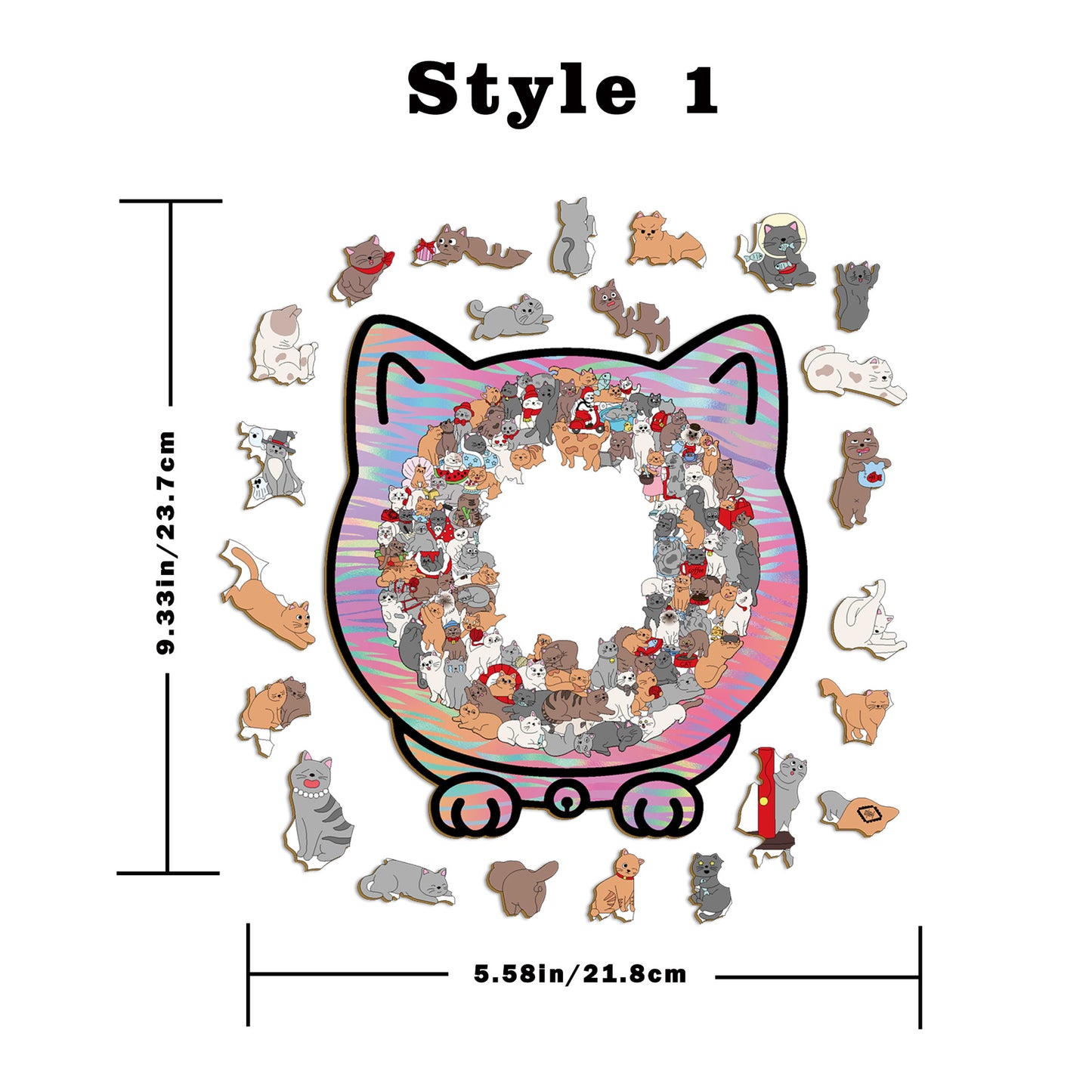 🎁49% OFF🎅135-Piece Morandi-Colored Cat Shaped Tray Wooden Jigsaw Puzzle