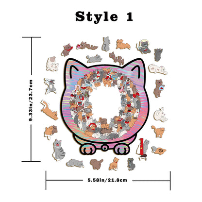 🎁49% OFF🎅135-Piece Morandi-Colored Cat Shaped Tray Wooden Jigsaw Puzzle