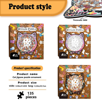 🎁49% OFF🎅135-Piece Morandi-Colored Cat Shaped Tray Wooden Jigsaw Puzzle