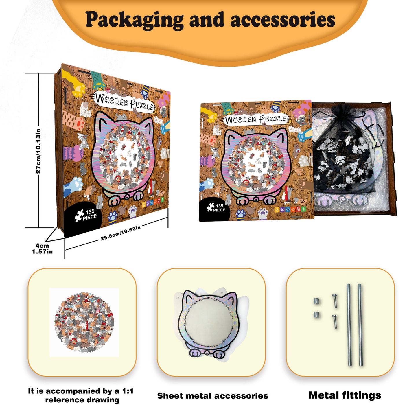 🎁49% OFF🎅135-Piece Morandi-Colored Cat Shaped Tray Wooden Jigsaw Puzzle