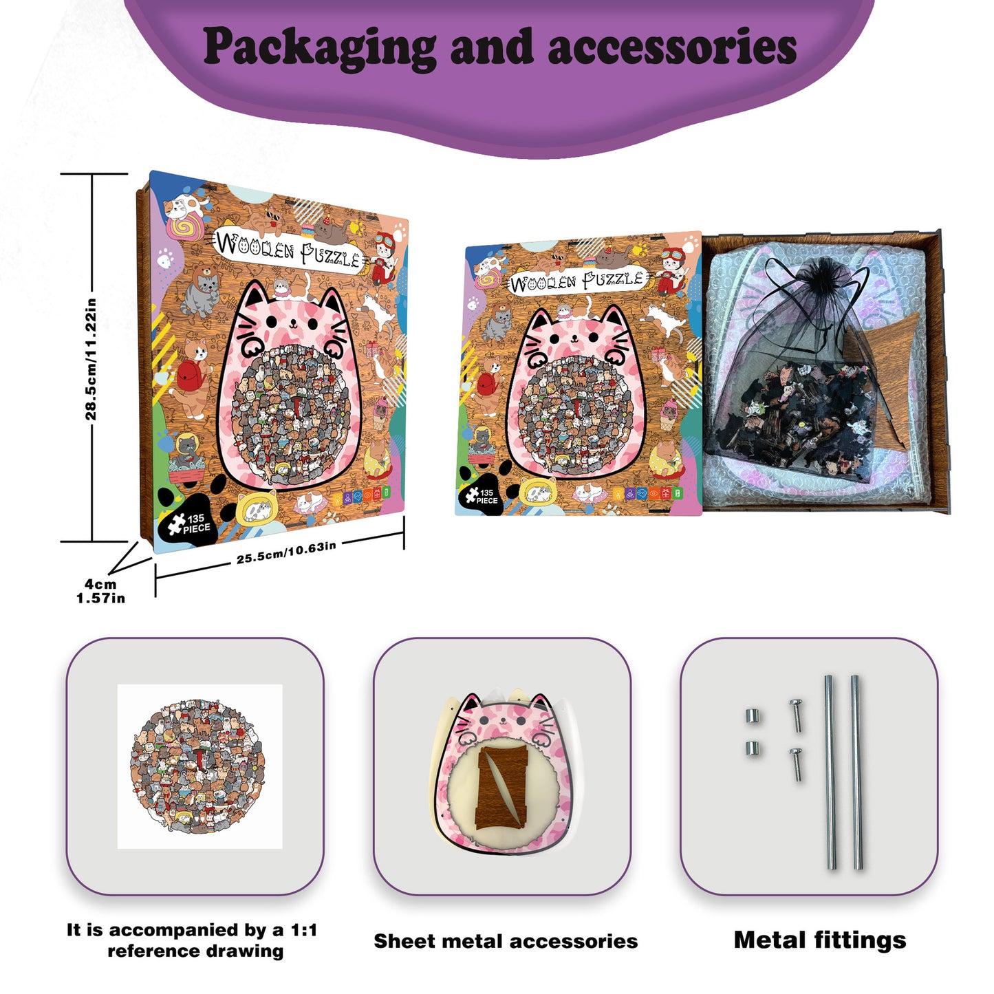 Cute Cat Shaped Tray Wooden Jigsaw Puzzle