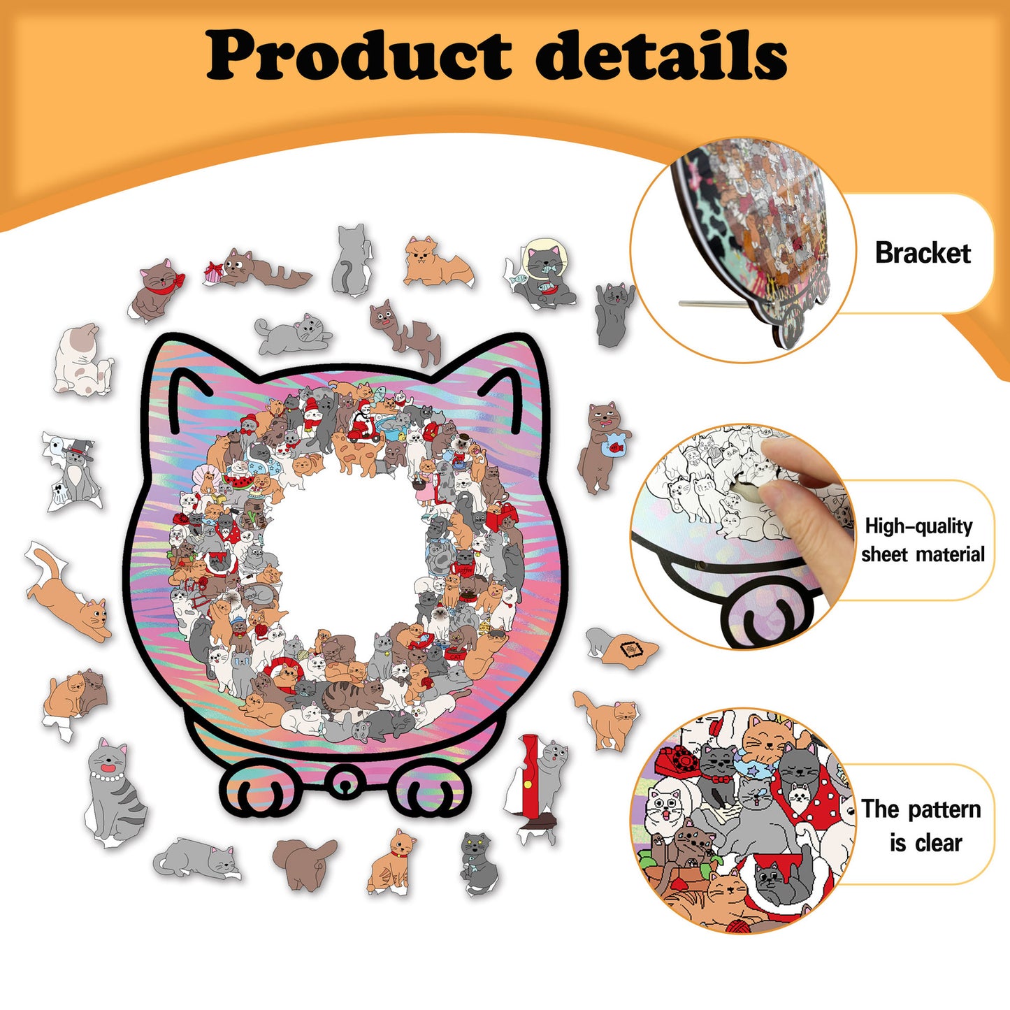 🎁49% OFF🎅135-Piece Morandi-Colored Cat Shaped Tray Wooden Jigsaw Puzzle