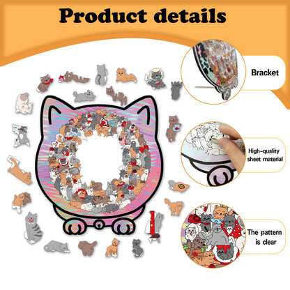 🎁49% OFF🎅135-Piece Morandi-Colored Cat Shaped Tray Wooden Jigsaw Puzzle