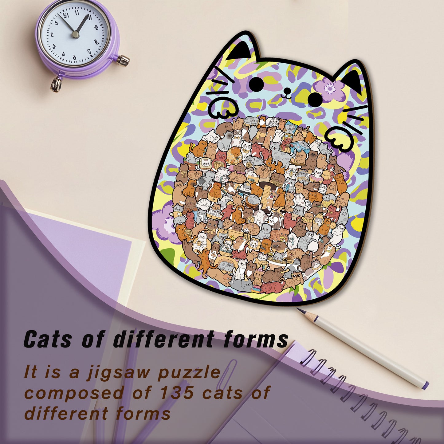 Cute Cat Shaped Tray Wooden Jigsaw Puzzle