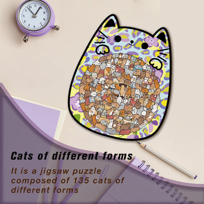 Cute Cat Shaped Tray Wooden Jigsaw Puzzle