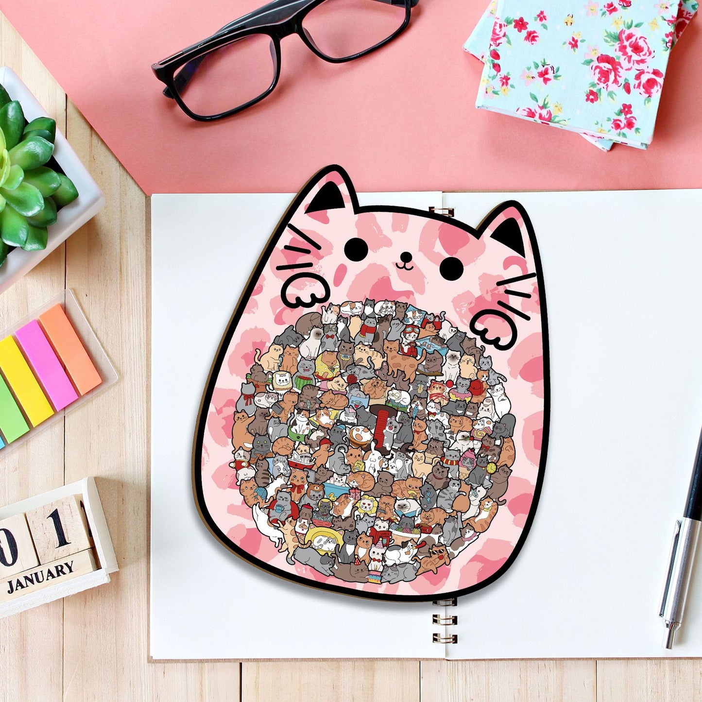 Cute Cat Shaped Tray Wooden Jigsaw Puzzle