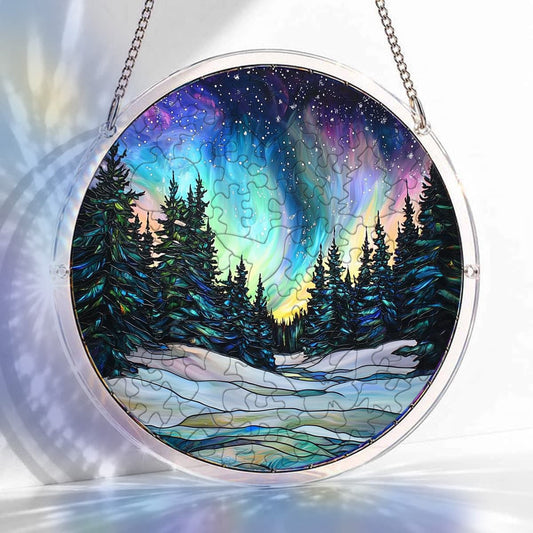 Aurora Snow Forest Acrylic Jigsaw Puzzle Suncatcher