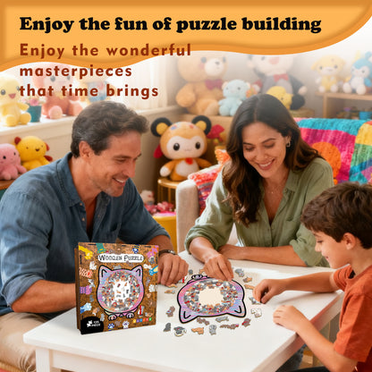 🎁49% OFF🎅135-Piece Morandi-Colored Cat Shaped Tray Wooden Jigsaw Puzzle