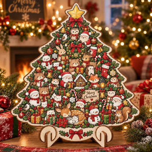 Christmas Tree Christmas wooden puzzle-inspired decorative ornament on tabletop stand