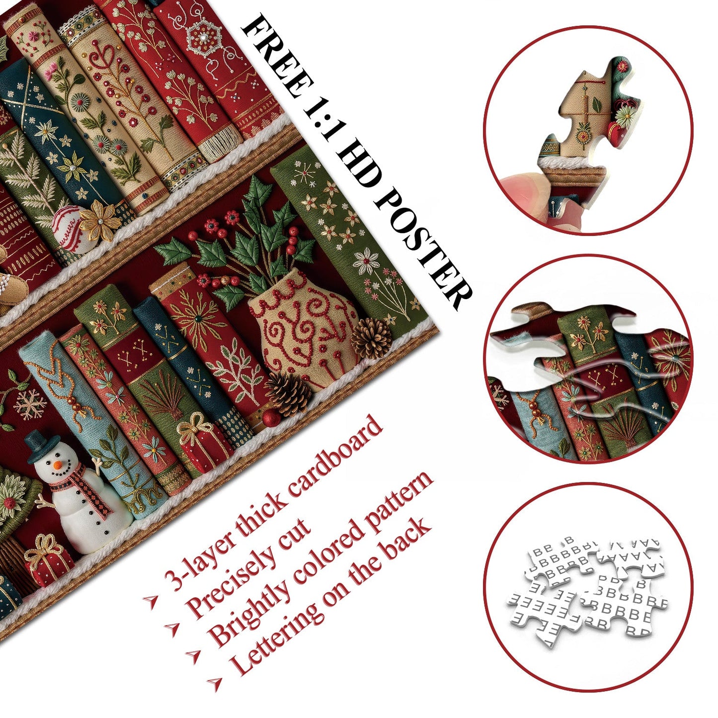 Cozy Christmas Bookshelf Jigsaw Puzzles 1000 Pieces