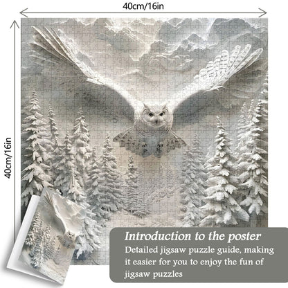 Owl In Snow Wooden Jigsaw Puzzle 1000 Pieces
