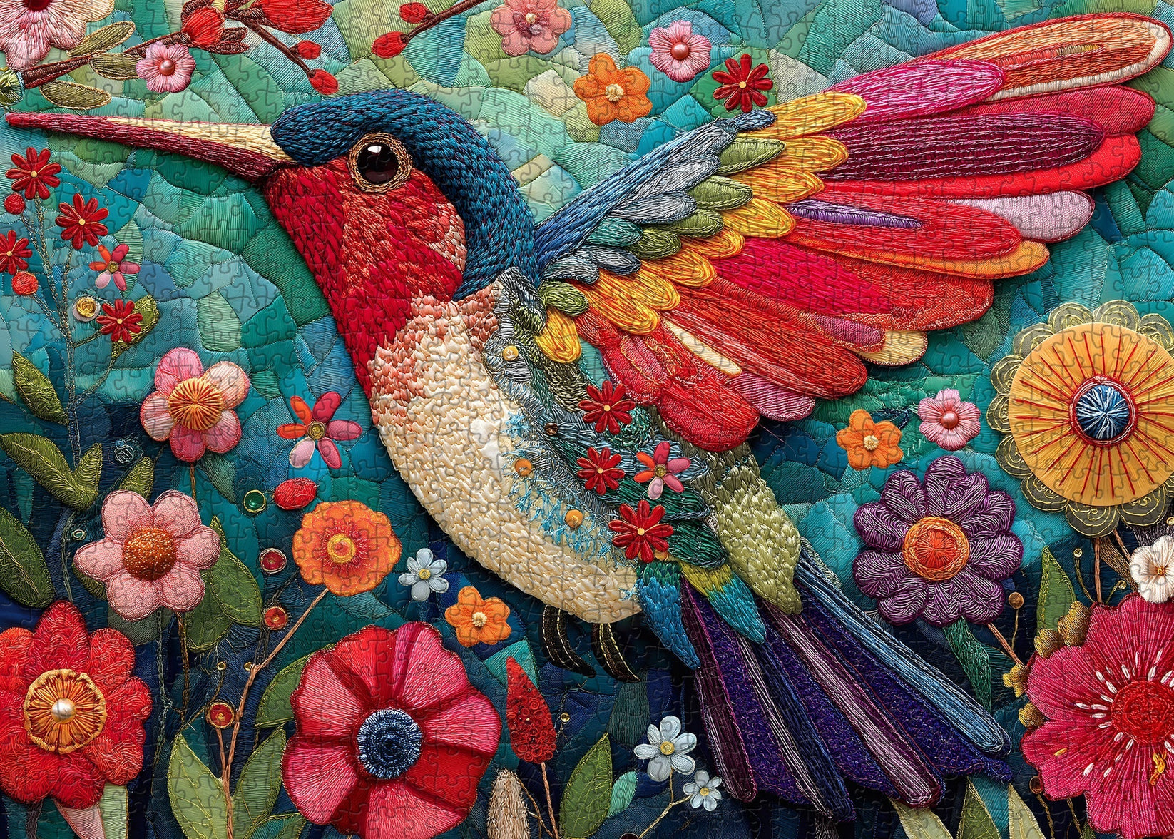Patchwork Hummingbird Wooden Jigsaw Puzzle 1000 Pieces – Puzzloom
