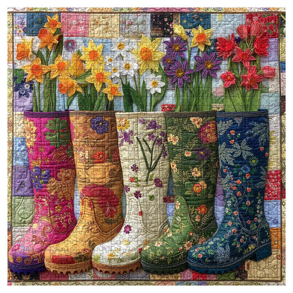 Floral Garden Boots Wooden Jigsaw Puzzle 1000 Pieces