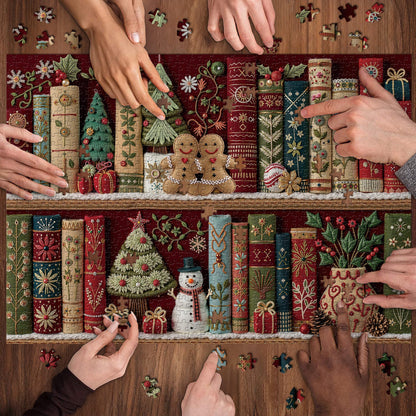 Cozy Christmas Bookshelf Jigsaw Puzzles 1000 Pieces