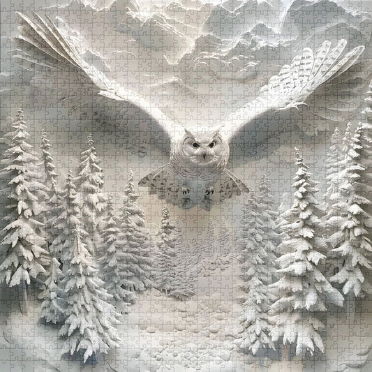 Owl In Snow Wooden Jigsaw Puzzle 1000 Pieces