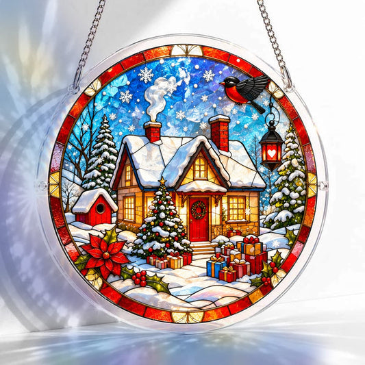 Winter Cottage Acrylic Jigsaw Puzzle Suncatcher
