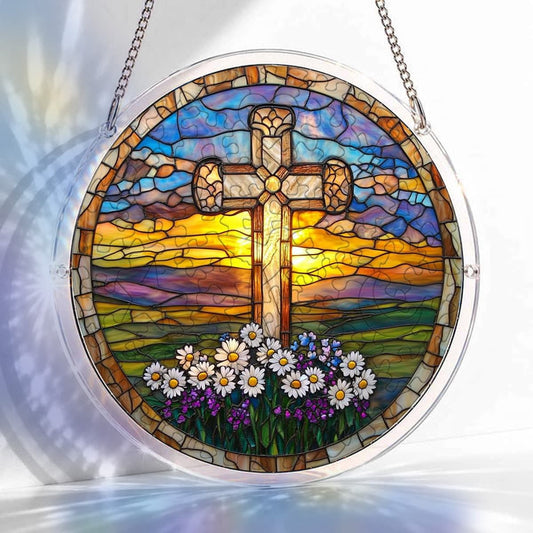 Daisy Cross Acrylic Jigsaw Puzzle Suncatcher