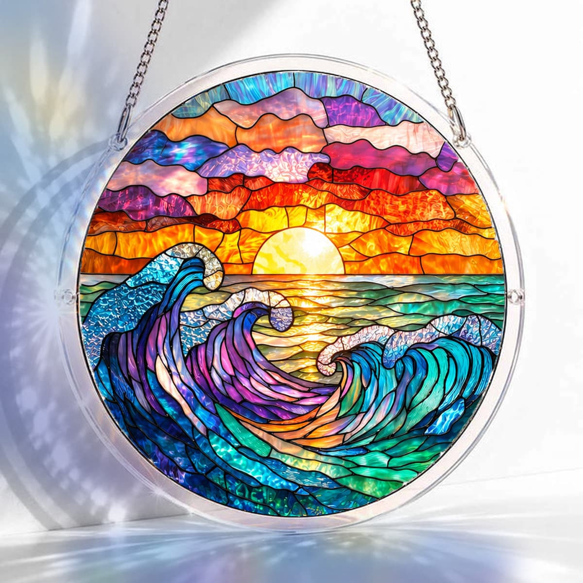 Ocean Waves at Sunset Acrylic Jigsaw Puzzle Suncatcher