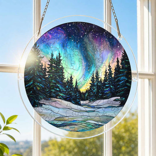 Aurora Snow Forest Acrylic Jigsaw Puzzle Suncatcher