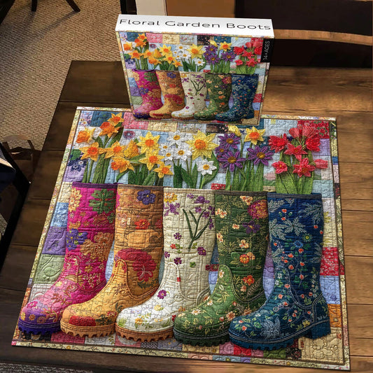 Floral Garden Boots Wooden Jigsaw Puzzle 1000 Pieces