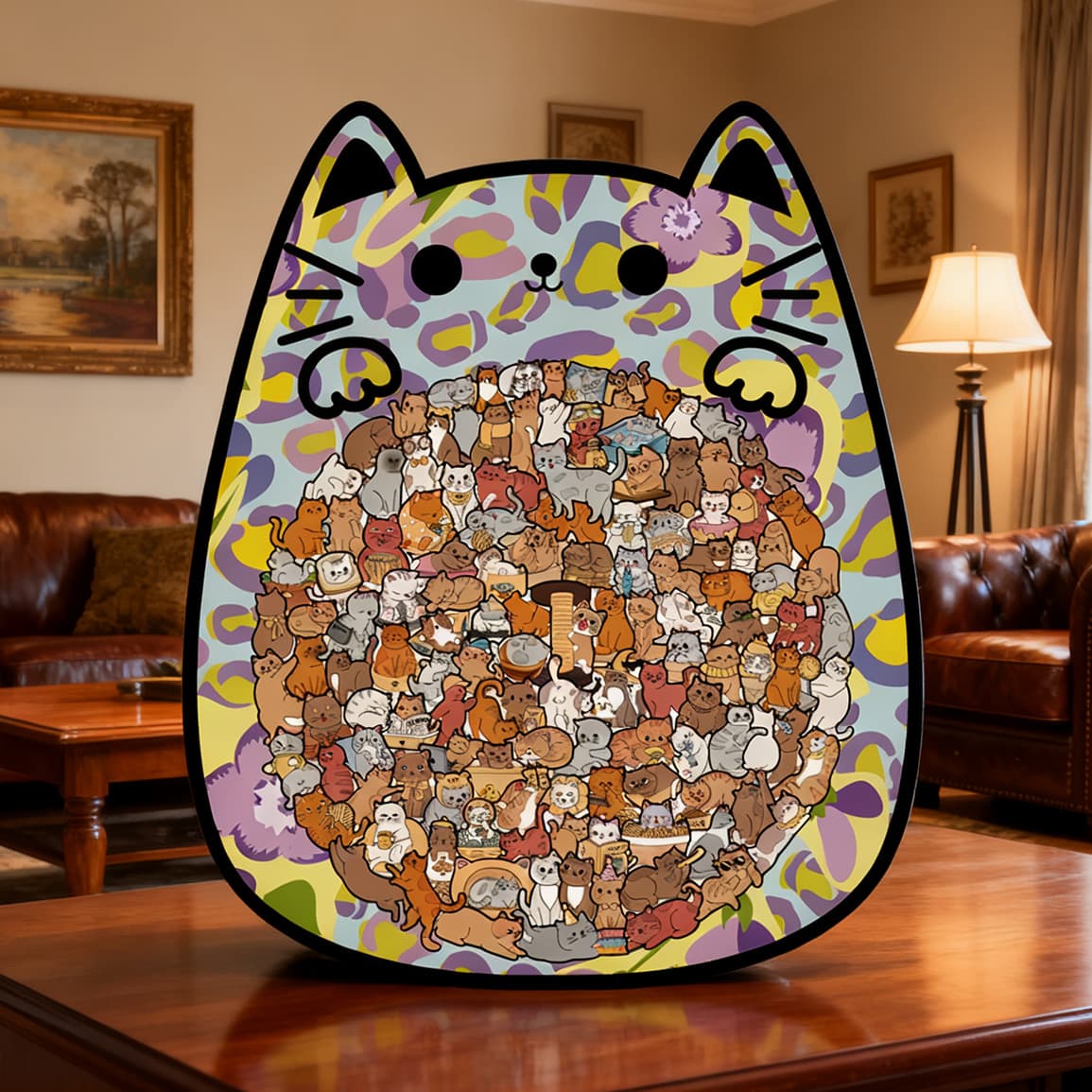 Cute Cat Shaped Tray Wooden Jigsaw Puzzle