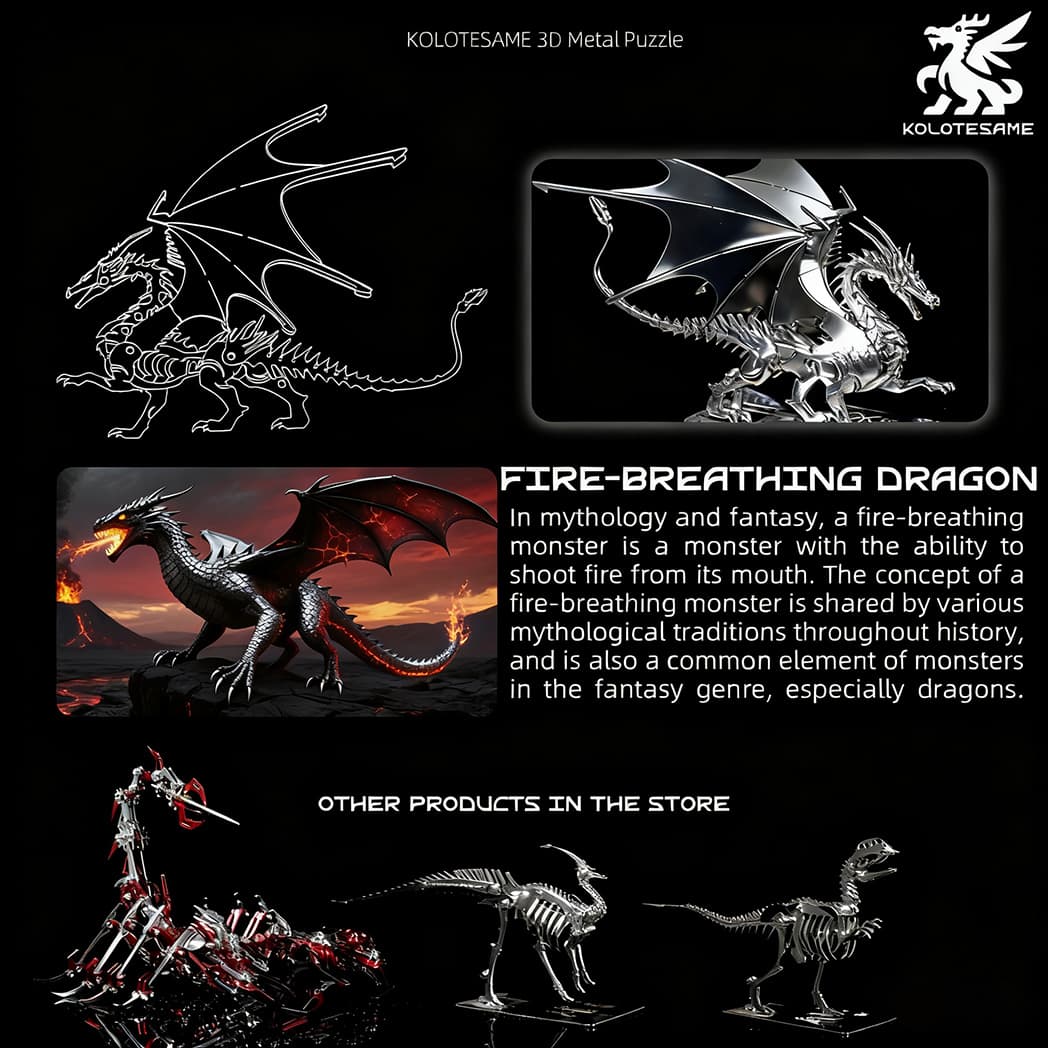 Fire Dragon 3D Metal Puzzle Model for Adults