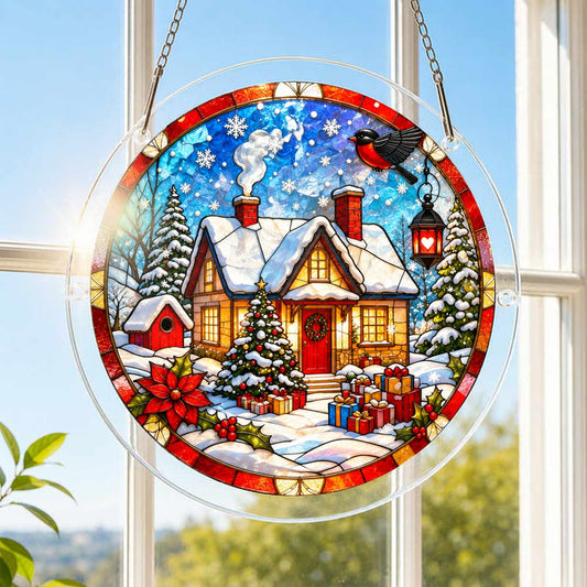 Winter Cottage Acrylic Jigsaw Puzzle Suncatcher