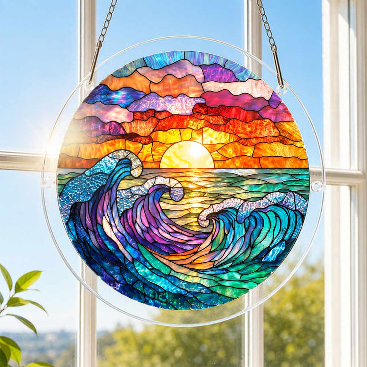 Ocean Waves at Sunset Acrylic Jigsaw Puzzle Suncatcher