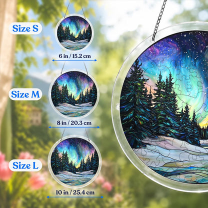 Aurora Snow Forest Acrylic Jigsaw Puzzle Suncatcher