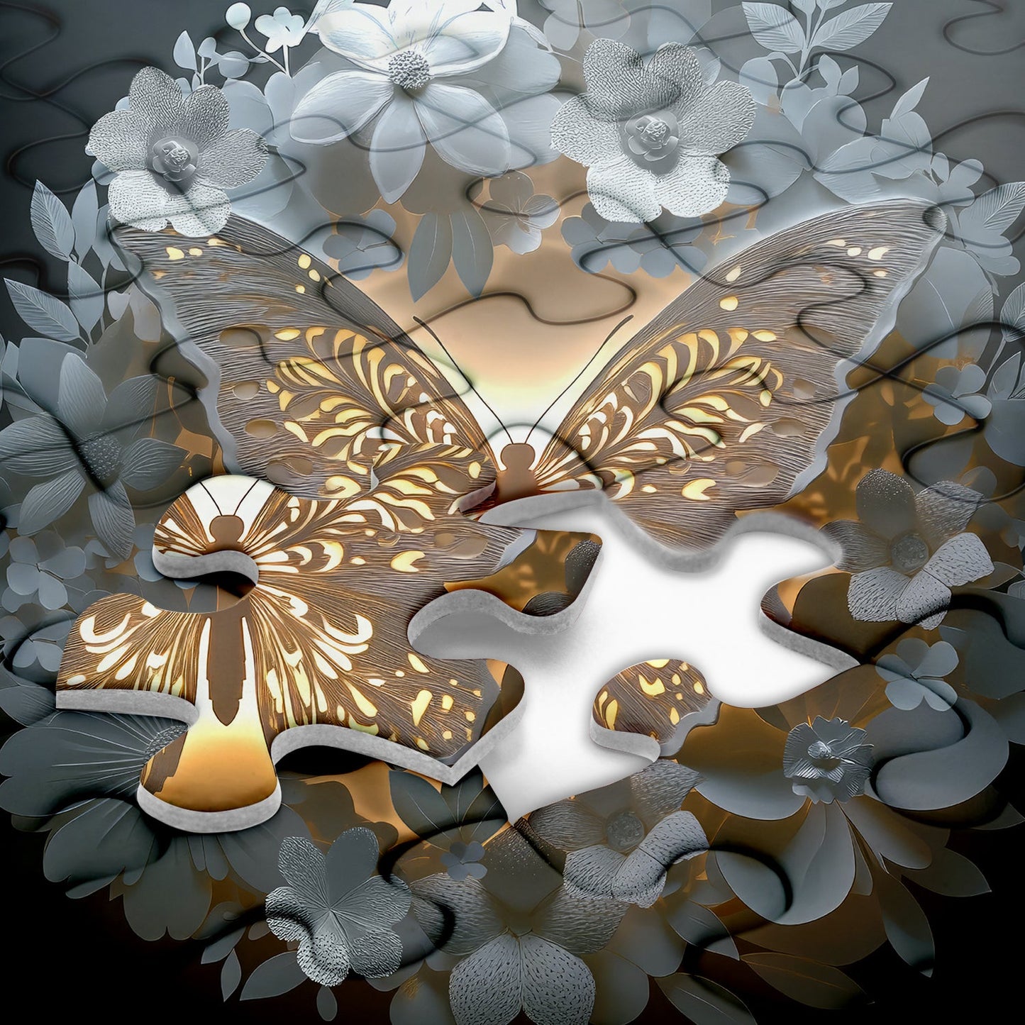 Butterfly Among Flowers Wooden Jigsaw Puzzle 1000 Pieces