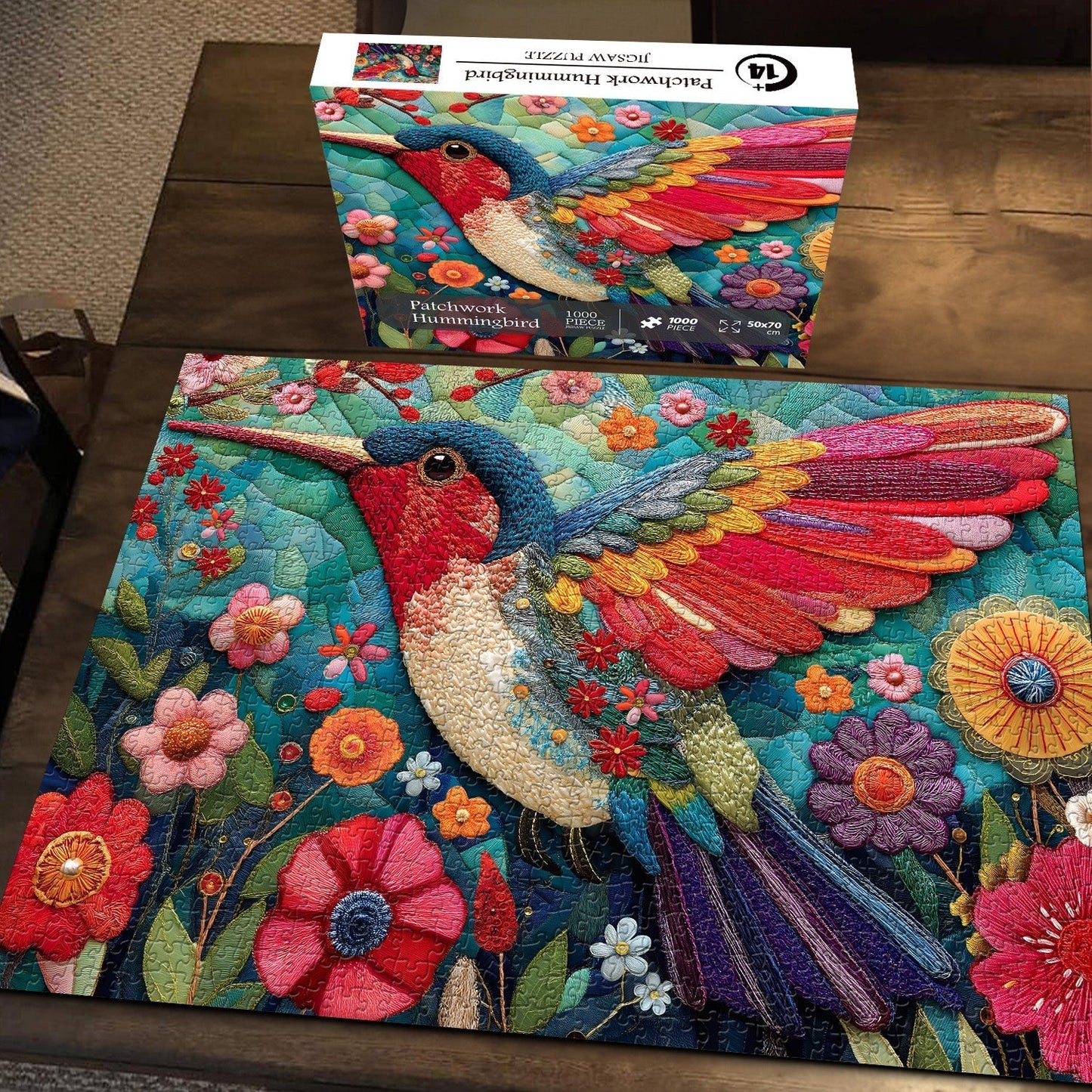 Patchwork Hummingbird Wooden Jigsaw Puzzle 1000 Pieces