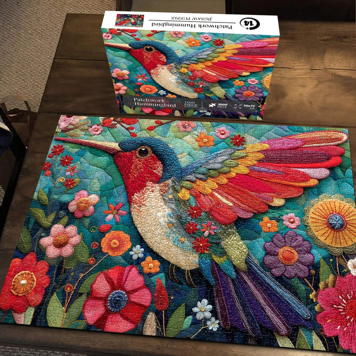 Patchwork Hummingbird Wooden Jigsaw Puzzle 1000 Pieces – Puzzloom