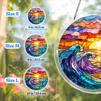Ocean Waves at Sunset Acrylic Jigsaw Puzzle Suncatcher