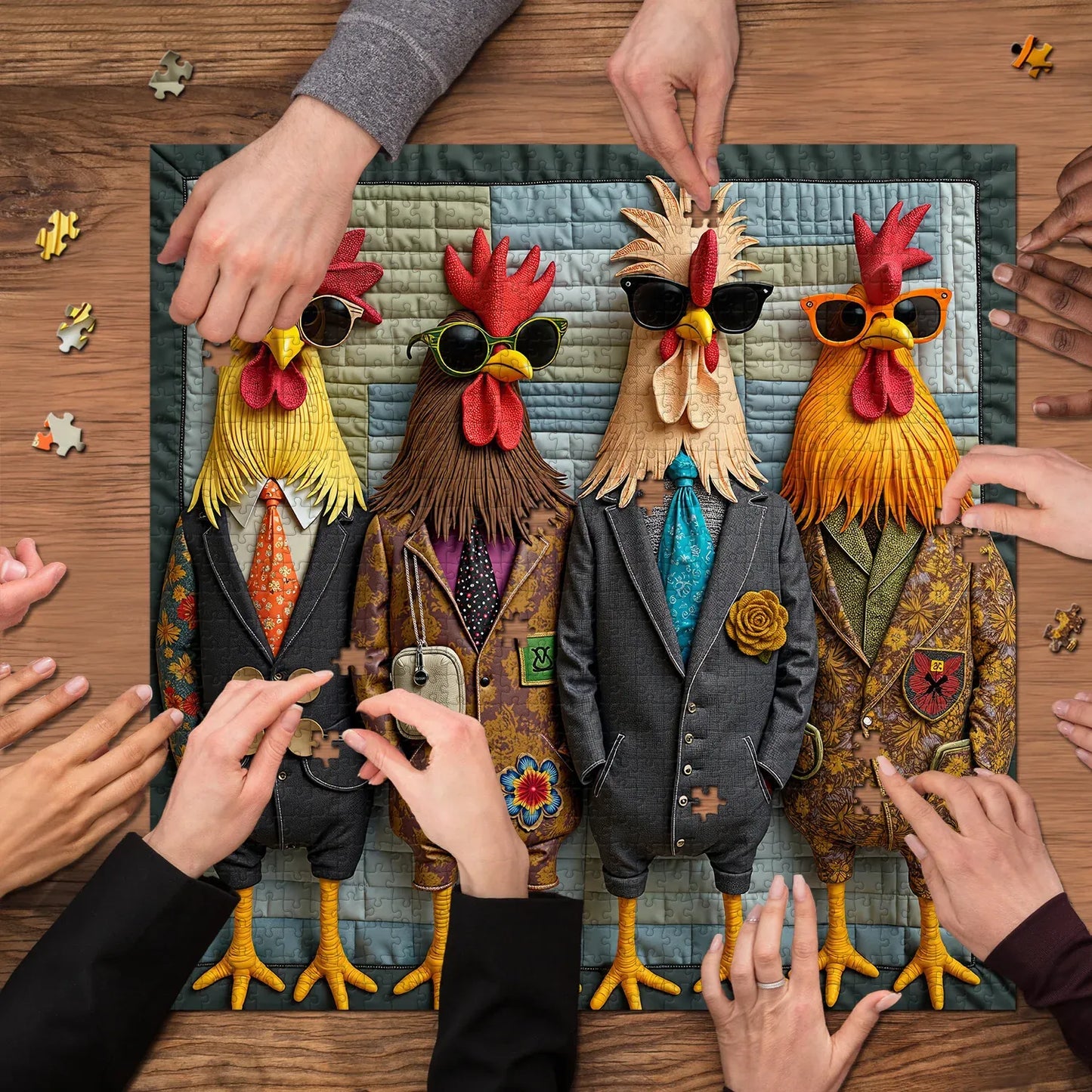 puzzloom™ Runway Roosters Wooden Jigsaw Puzzle 1000 Pieces