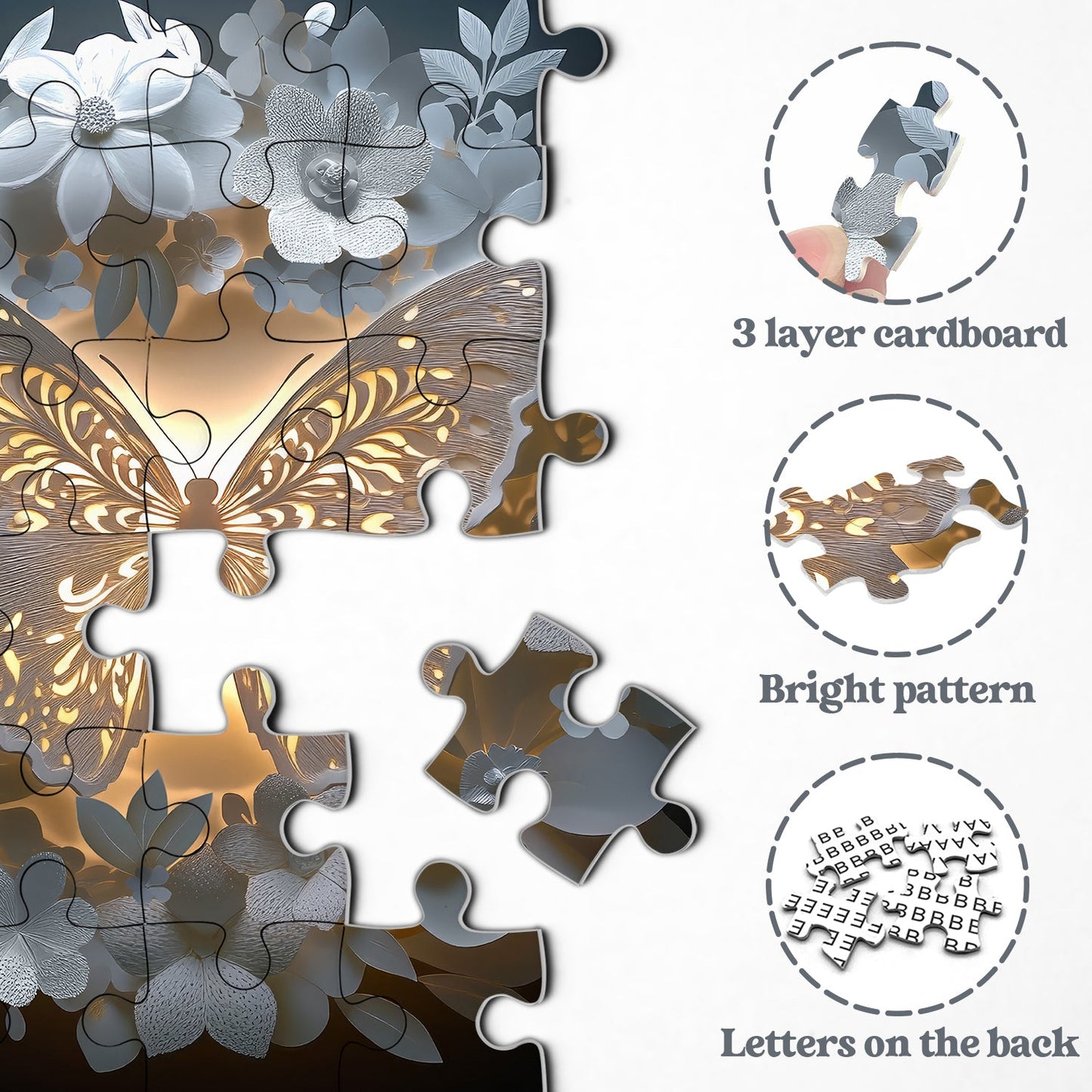 Butterfly Among Flowers Wooden Jigsaw Puzzle 1000 Pieces