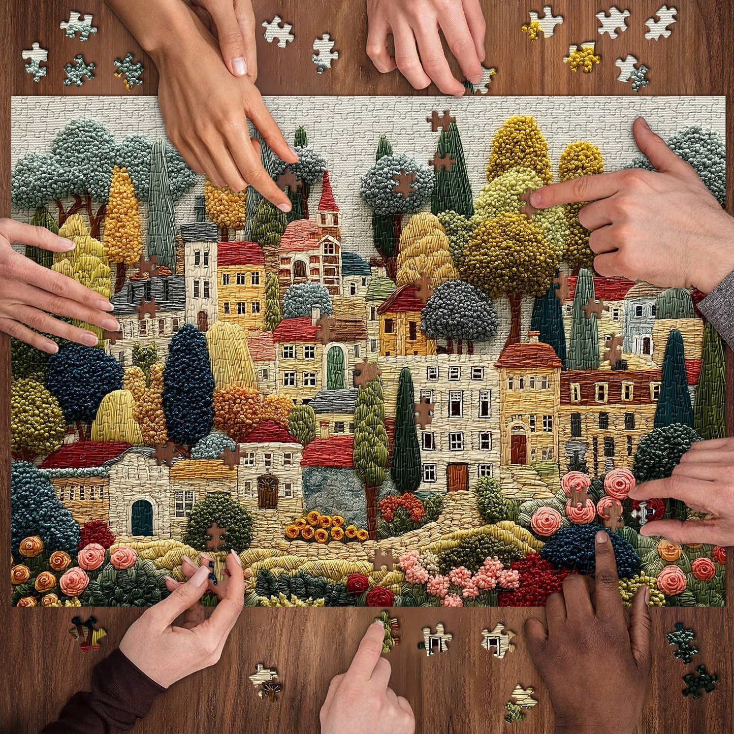 Embroidery Village Wooden Jigsaw Puzzle 1000 Pieces