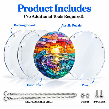 Ocean Waves at Sunset Acrylic Jigsaw Puzzle Suncatcher