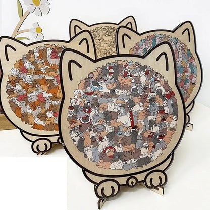 🎁49% OFF🎅135-Piece Morandi-Colored Cat Shaped Tray Wooden Jigsaw Puzzle