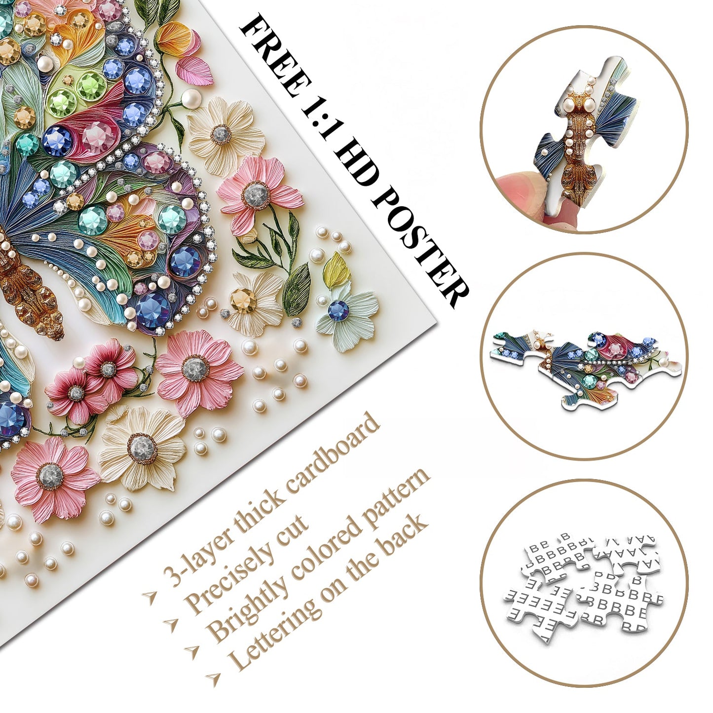 Jewels of the Fluttering Wings Wooden Jigsaw Puzzle 1000 Pieces
