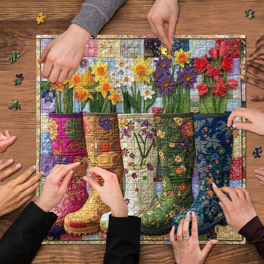 Floral Garden Boots Wooden Jigsaw Puzzle 1000 Pieces