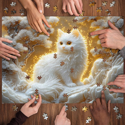 Enchanting White Cat Wooden Jigsaw Puzzles 1000 Pieces