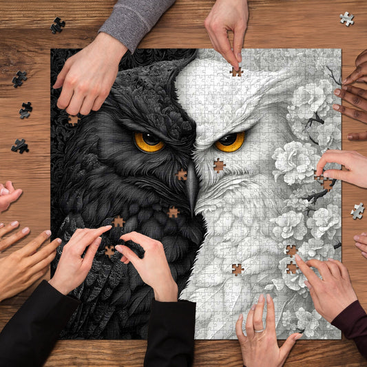 Black and White Owl Wooden Jigsaw Puzzle 1000 Pieces